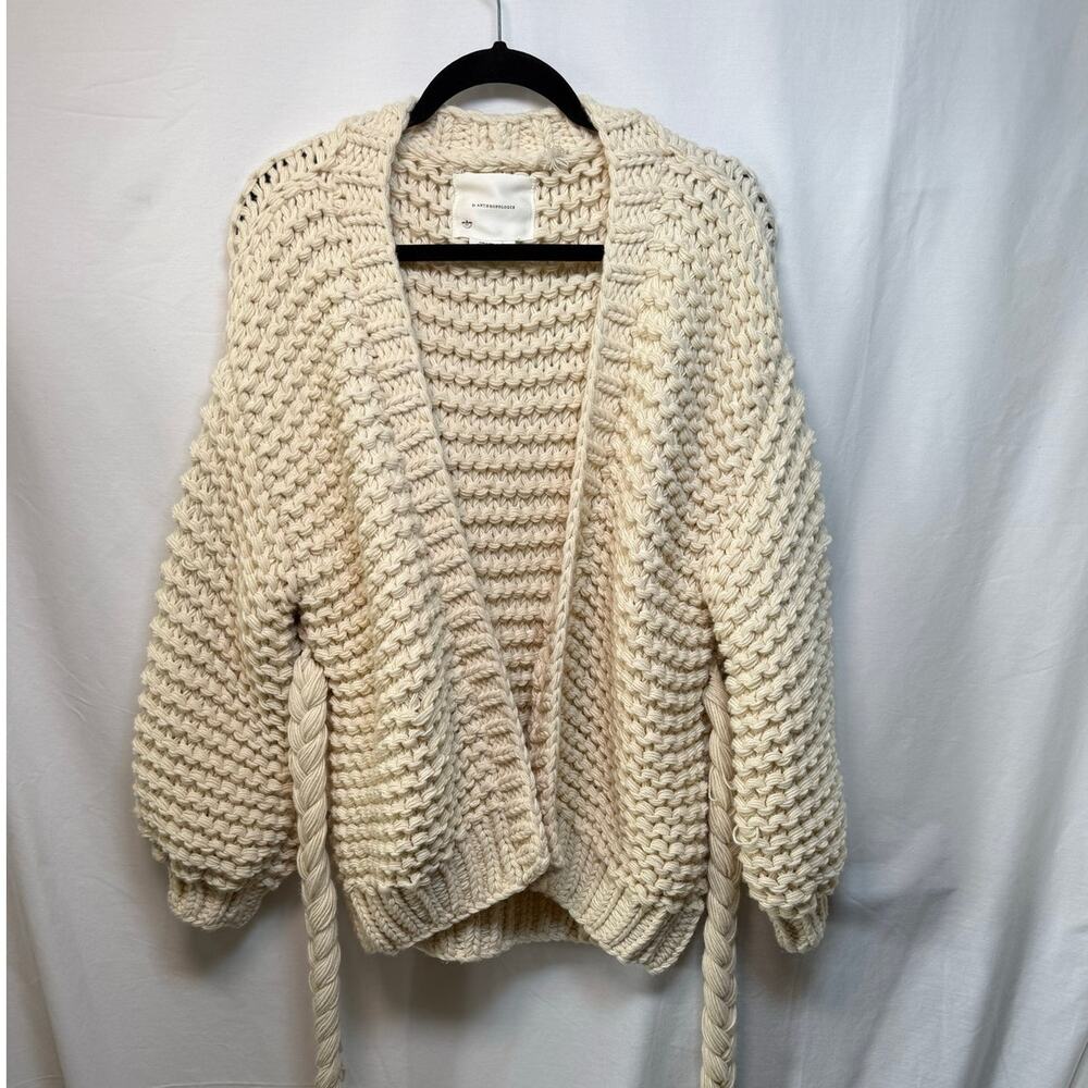 Anthropologie Chunky Knit Belted Cardigan, Cream, One Size (S/M/L) - Picture 3 of 6